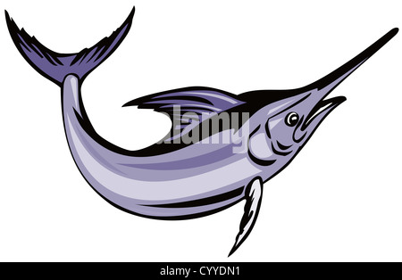 Illustration einer blauen Marlin Fische springen im retro-Stil gemacht. Stockfoto