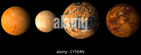 Illustration des Planeten Jupiter-Mond Io Europa Ganimed und Callisto. Stockfoto