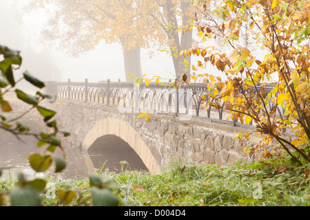 Herbst-Landschaft mit einer alten steinernen Brücke, Natur Stockfoto