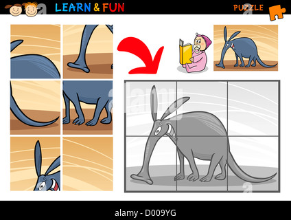 Cartoon Illustration von Bildung-Puzzle-Spiel für Kinder im Vorschulalter mit lustigen Erdferkel Tier Stockfoto