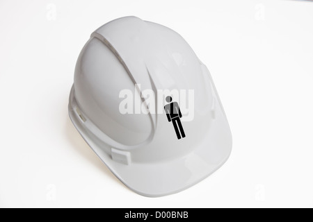 Herren Zeichen auf harten Hut vor weißem Hintergrund Stockfoto
