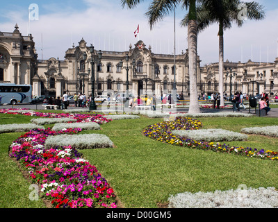 Peru. Lima-City. Regierungspalast und der Plaza de Armas. Stockfoto
