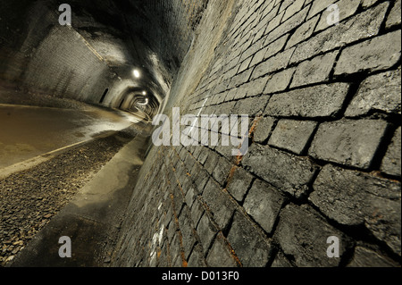 Radweg durch Grabstein Tunnel, einem ehemaligen Eisenbahntunnel bei Monsal Kopf im Peak District, Derbyshire, UK. Stockfoto