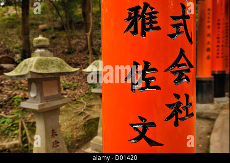 Pfad, gesäumt von zeremoniellen Gates oder Torii im Fushimi Inari-Taisha-Schrein in Kyoto, Japan Stockfoto