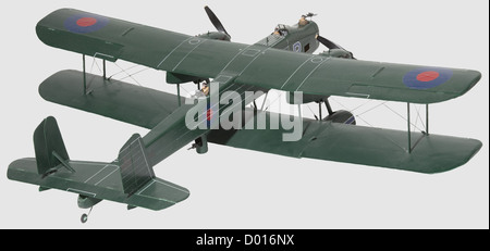 Ein Handley Page 'Heyford' K 3500, gut konstruiertes Modell, der hölzerne Rumpf in sattem Grün mit R.A.F. Markierungen lackiert, mit einer Dummy-Besatzung bestehend aus einem Frontkanonner, einem Piloten und einem weiteren Kanonierer, die Propeller auf drehbaren Achsen, das Chassis mit Gummirädern, ursprünglich ein flugfähiges Modell, aber jetzt statisch. Flügelspannweite 107 cm, historisch, historisch, 20. Jahrhundert, Objekt, Objekte, Stills, Ausschnitt, Ausschnitte, Ausschnitt, Ausschnitte, Miniaturen, Miniatur, Mini, Modellbau, Modellbau, Spielzeug, Spielzeug, Flugzeug, Flugzeug, Flugzeug, Flugzeuge, Flugzeuge, Flugzeuge, Zusatzrechte-Clearences-nicht verfügbar Stockfoto