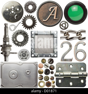 Schrauben Sie Kopf, Räder, Rahmen und andere Metall-details Stockfoto