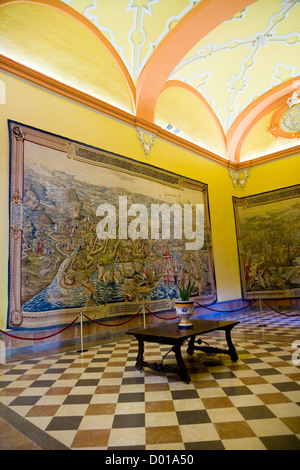 Wandbehang / Wandteppich / Tapisserien / Wandteppich im Zimmer in der Real Alcazar De Sevilla / Spanien Sevilla. Stockfoto