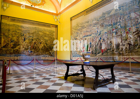 Wandbehang / Wandteppich / Tapisserien / Wandteppich im Zimmer in der Real Alcazar De Sevilla / Spanien Sevilla. Stockfoto