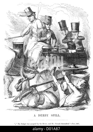 Derby-Spill. Politische Karikatur über Disraeli überfahren den Haushalt Juni 1861 Stockfoto