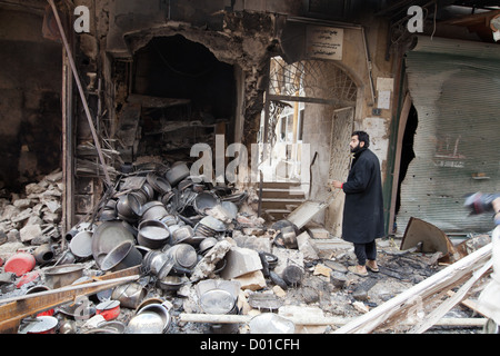 22. Oktober 2012 - Aleppo, Syrien: Kriegsschäden in der Altstadt. Stockfoto