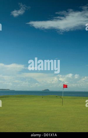 Winterfield Golfplatz, Bass Rock und John Muir übrigens Dunbar, East Lothian Stockfoto