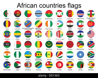Reihe von runden Tasten mit Flaggen Afrika Stockfoto