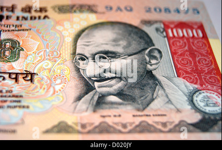 Mahatma Gandhi Photo auf indische Währung 1000 Rupie Banknote Detailansicht Stockfoto