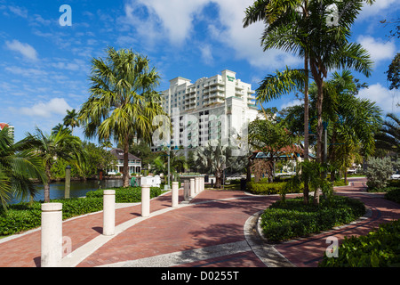 Riverwalk neben New River, Raucher Familienpark, Stranahan Landung, Fort Lauderdale, Broward County, Gold Coast, Florida, USA Stockfoto