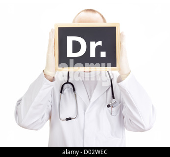 Arzt zeigt Informationen zur Tafel: dr Stockfoto