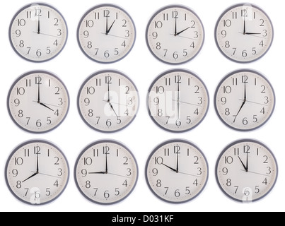 Sammlung von Uhr von 12 bis 11 in weißen Hintergrund isoliert Stockfoto