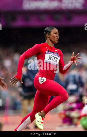 Carmelita Jeter (USA) im Wettbewerb mit rund 1 200 Meter der Frauen bei den Olympischen Sommerspielen 2012 in London Stockfoto