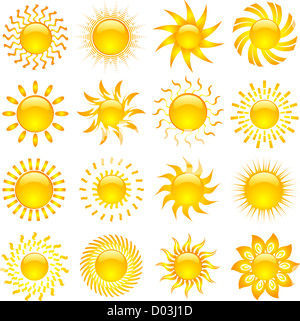 Große Sammlung von verschiedenen Designs der Sonne Symbole Stockfoto