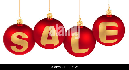 Verkauf der Dekoration rote Christbaumkugeln für Winter Werbung gemacht Stockfoto