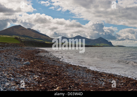 Aberdesach Lleyn Halbinsel North Wales Bwlch Mawr, Gyrn Goch, Gyrn Ddu und Yr eIFL.net in die Ferne blickt. Stockfoto