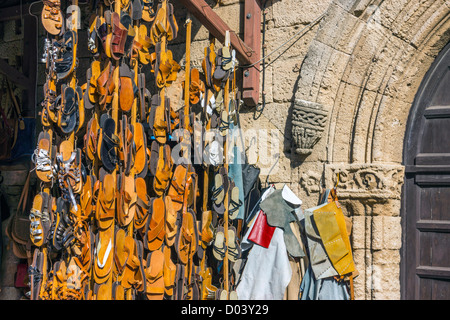 Rhodos Altstadt, Mittelalter, antike Stein, Lederwaren Stockfoto