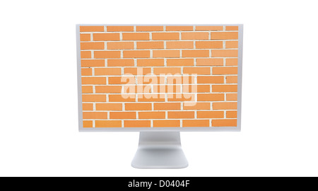 Modernen Monitor mit dem Bild von einer gemauerten Wand Hintergrund isoliert auf weiss Stockfoto