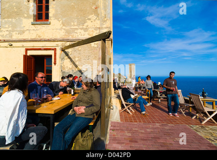 Terrassa del Restaurant del Far de Cap de Creus. Cadaqués (Costa Brava). Alt Empordà. Provinz Girona. Catalunya. Spanien Stockfoto