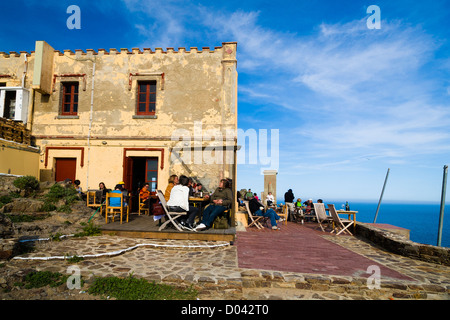 Terrassa del Restaurant del Far de Cap de Creus. Cadaqués (Costa Brava). Alt Empordà. Provinz Girona. Catalunya. Spanien Stockfoto