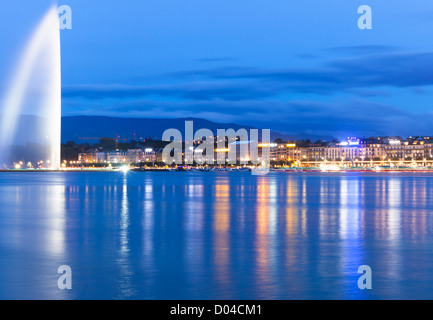 Genfer See Schweiz Nacht Stockfoto