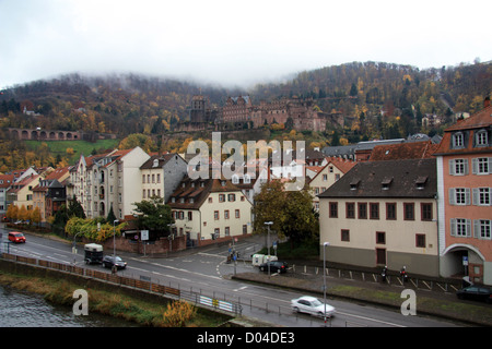 Heidelberger Schloss über die Stadt in Deutschland Stockfoto