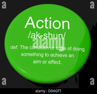 Schaltfläche "Aktion Definition" zeigt Schauspiel oder proaktiv Stockfoto