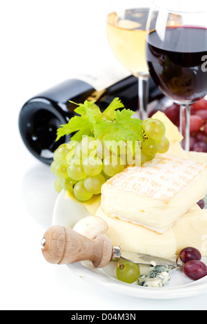 Traubenmost, Wein und Käse Stockfoto