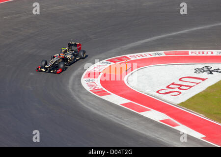 Romain Grosjean fährt das Lotus F1 Auto während einer Übung für die Formel 1 United States Grand Prix am Circuit of the Americas Stockfoto