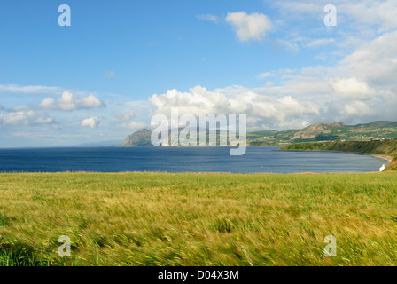 Blick auf Yr eIFL.net und Snowdonia und Ynys Môn im Abstand von Morfa Nefyn in Halbinsel Lleyn, Gwynedd in Nordwales. Stockfoto