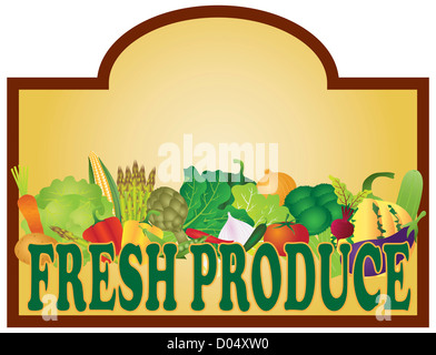 Supermarkt Frischprodukte buntem Gemüse Signage Illustration Stockfoto