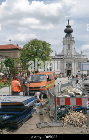 Komplette Renovierung von John Paul II Platz in Wadowice, Polen. Stockfoto