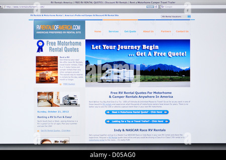 Website der RV Rentals of America Stockfoto