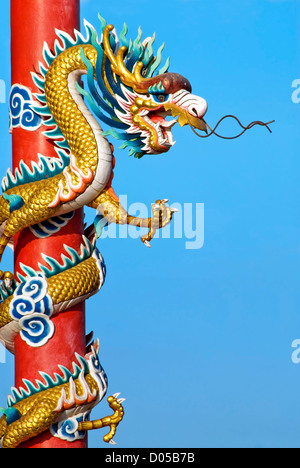 Chinesischer Drache Detail in einem Tao Tempel, Chon Buri, Thailand Stockfoto