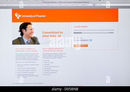 Universität von Phoenix Website - Online-College-Abschluss Stockfoto