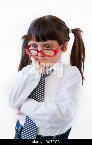 Das Mädchen von fünf Jahren mit roten Punkten Stockfoto