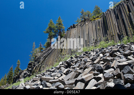 Blick auf die Felsformationen am Devils Postpile National Monument in der Nähe von Mammoth Lakes, Kalifornien. Stockfoto