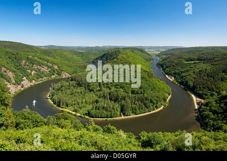 Saarschleife, Schleife des Flusses Saar bei Mettlach, Saarland, Deutschland Stockfoto