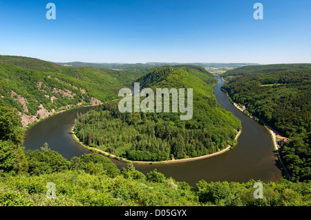 Saarschleife, Schleife des Flusses Saar bei Mettlach, Saarland, Deutschland Stockfoto