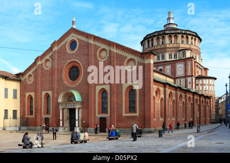 Santa Maria Delle Grazie Kirche, beherbergt das Refektorium der Wandgemälde das letzte Abendmahl von Leonardo da Vinci, Mailand, Italien, Europa. Stockfoto