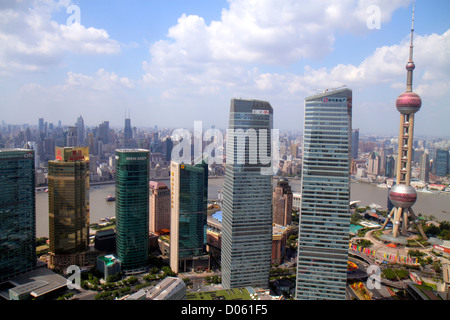 Shanghai China, chinesisches Finanzviertel Pudong Lujiazui, Century Avenue, Blick vom Jin Mao Tower, Grand Hyatt Shanghai, Hotel, Huangpu River, Shanghai IFC Stockfoto