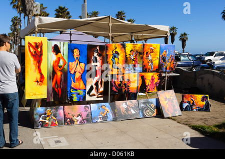 Venice Beach, LA, Kalifornien Badeort - Künstlers stand. Stockfoto