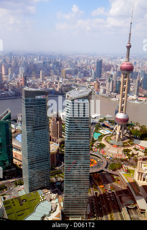 Shanghai China, chinesisches Finanzviertel Pudong Lujiazui, Century Avenue, Blick vom Jin Mao Tower, Grand Hyatt Shanghai, Hotel, Huangpu River, Shanghai IFC Stockfoto