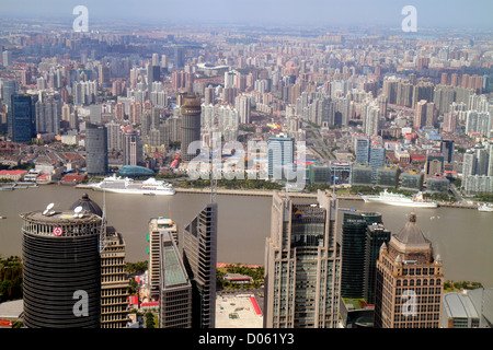 Shanghai China, Chinesisches Pudong Lujiazui Finanzviertel, Shanghai World Financial Center, Zentrum, Park Hyatt, Hotel, Blick vom Huangpu River, Hongkou Dist Stockfoto