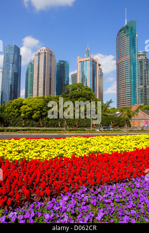 Shanghai China, Chinesischer Finanzbezirk Pudong Lujiazui, Century Avenue, zentraler Grünraum, Grönland, Blume, Entwicklungsturm, Shanghai Sen Mao Inter Stockfoto