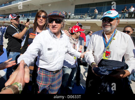 Ehemaligen Formel 1 Fahrer Jackie Stewart (l) mit mexikanischer Unternehmer Carlos Slim vor dem Grand Prix der USA in Austin, Texas Stockfoto